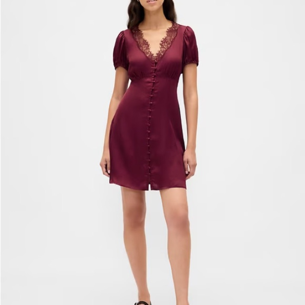 GAP Burgundy Lace-Detail Mini Dress